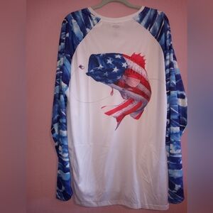 Men's Long Sleeve Performance Fishing Shirt - Red and Blue